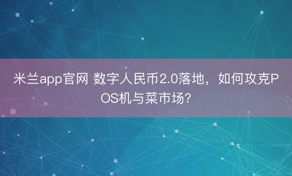 米兰app官网 数字人民币2.0落地，如何攻克POS机与菜市场？