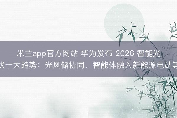米兰app官方网站 华为发布 2026 智能光伏十大趋势：光风储协同、智能体融入新能源电站等