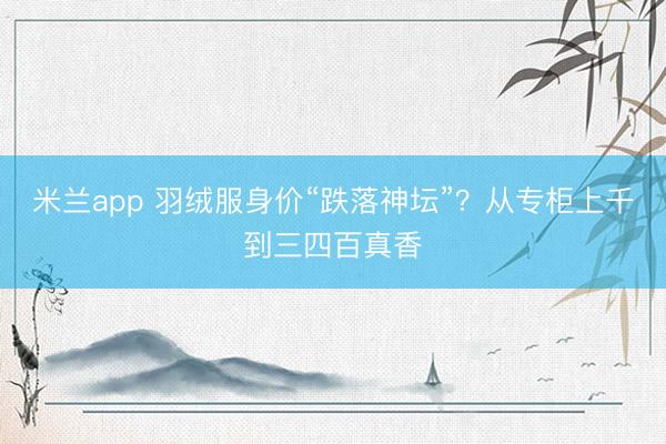 米兰app 羽绒服身价“跌落神坛”？从专柜上千到三四百真香