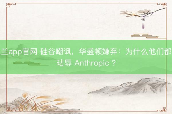 米兰app官网 硅谷嘲讽,华盛顿嫌弃:为什么他们都在玷辱 Anthropic ?