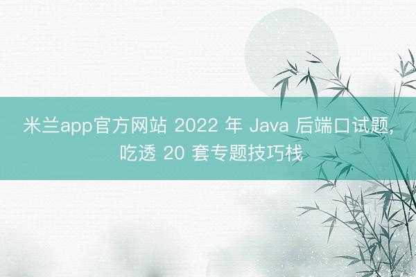 米兰app官方网站 2022 年 Java 后端口试题, 吃透 20 套专题技巧栈