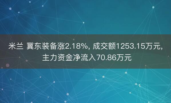 米兰 冀东装备涨2.18%， 成交额1253.15万元， 主力资金净流入70.86万元
