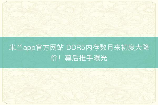 米兰app官方网站 DDR5内存数月来初度大降价！幕后推手曝光