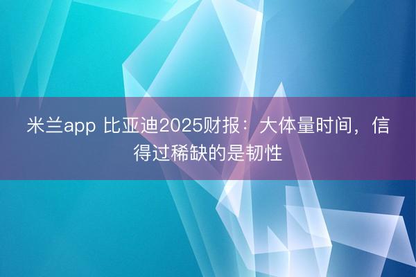 米兰app 比亚迪2025财报：大体量时间，信得过稀缺的是韧性