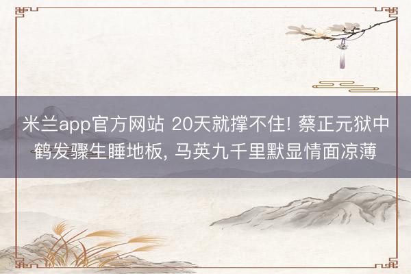 米兰app官方网站 20天就撑不住! 蔡正元狱中鹤发骤生睡地板， 马英九千里默显情面凉薄