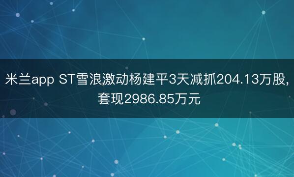 米兰app ST雪浪激动杨建平3天减抓204.13万股， 套现2986.85万元