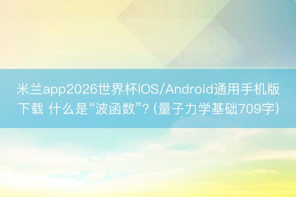 米兰app2026世界杯IOS/Android通用手机版下载 什么是“波函数”? (量子力学基础709字)